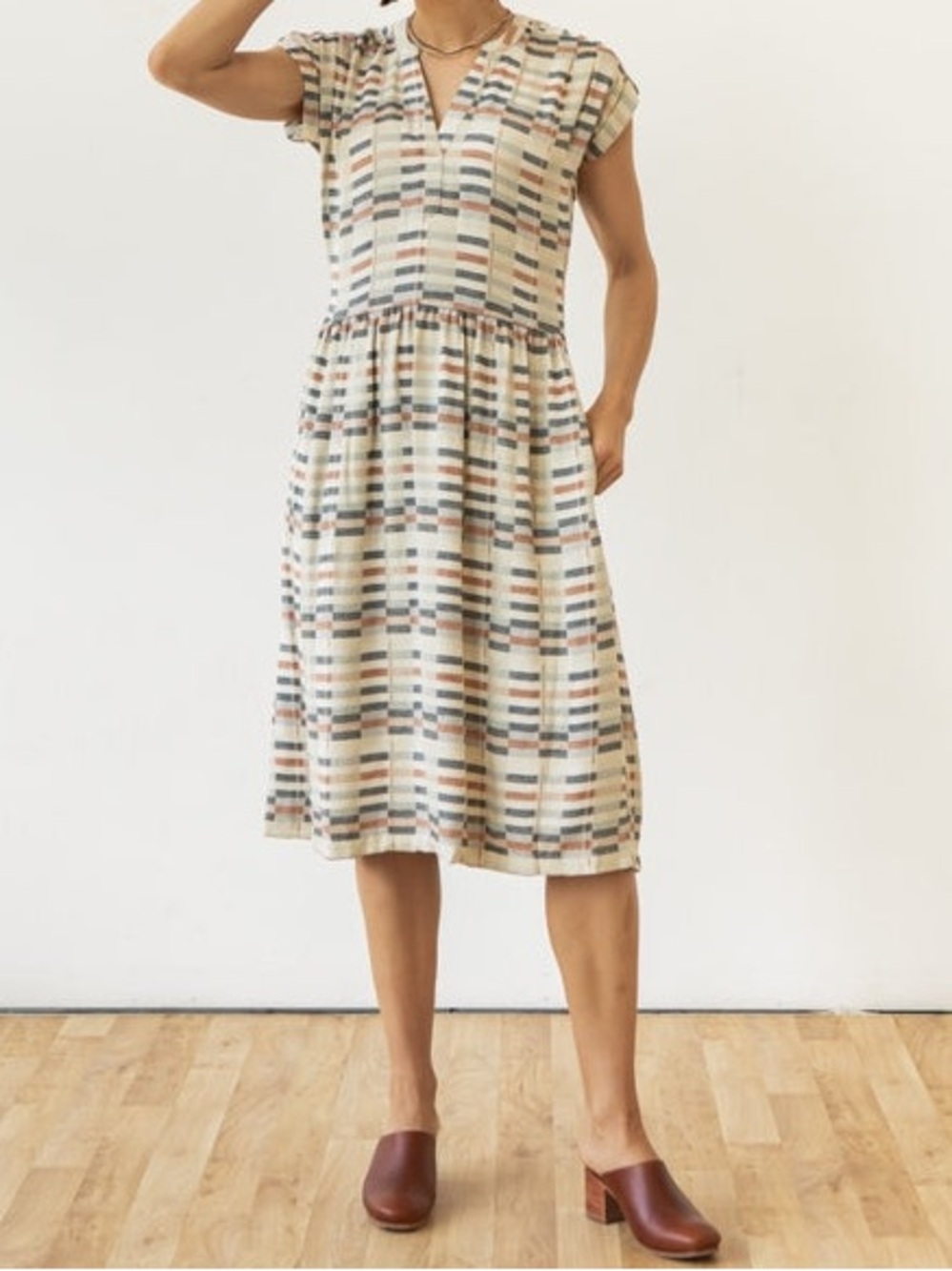 Bridge & Burn Ira Dress in Broadway Stripe XL Viscose Split Neck Dolman Sleeves